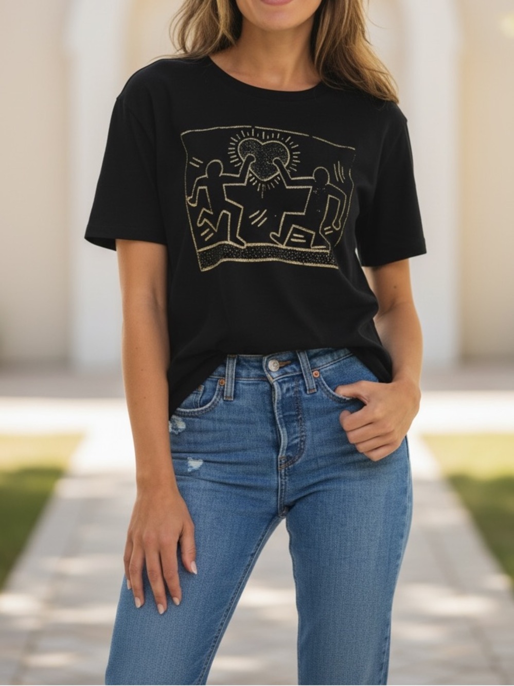 NWT Keith Haring Graphic T-Shirt XL Black Heart Art
